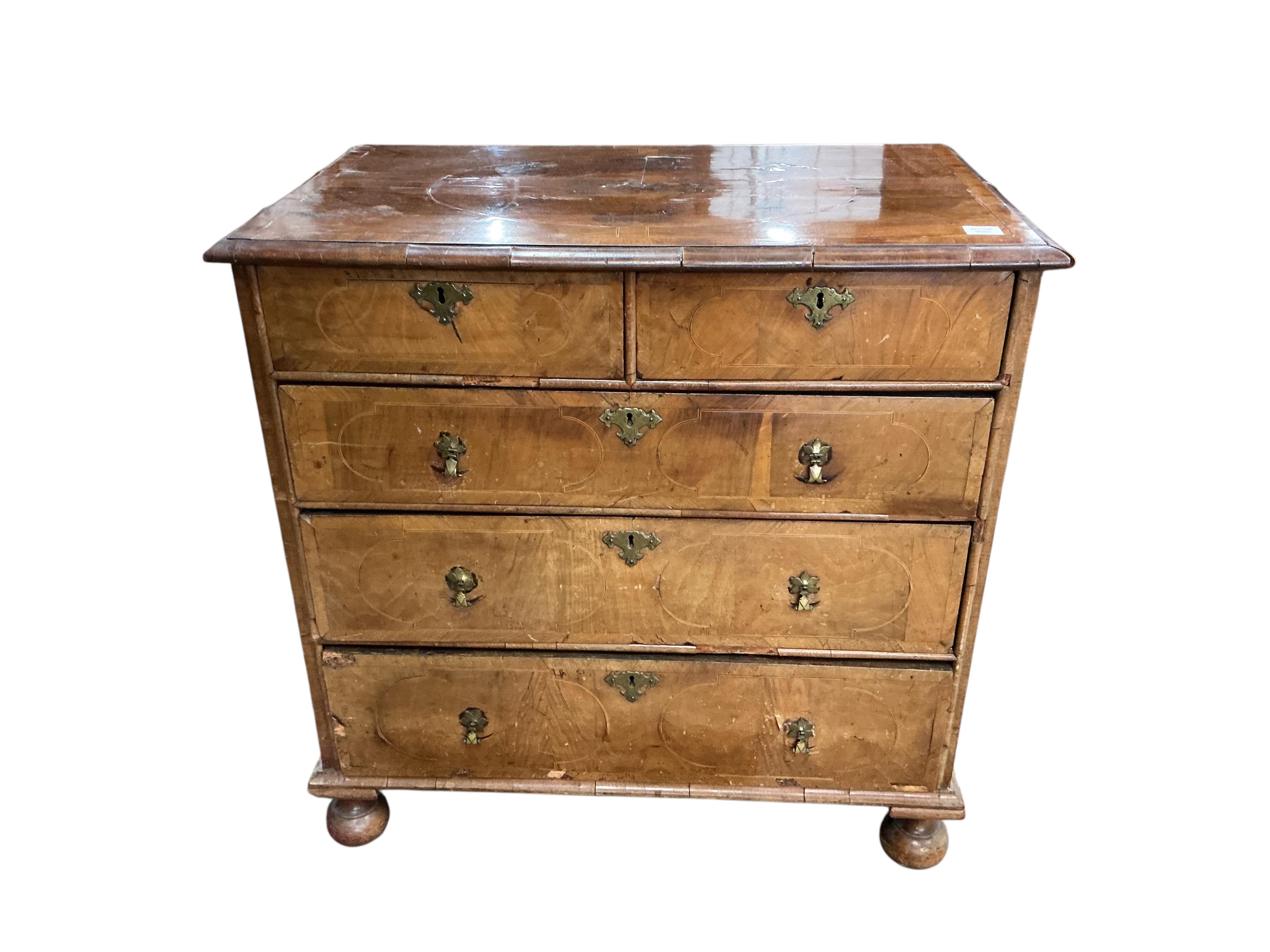 An 18th century inlaid walnut chest, width 97cm, depth 58cm, height 95cm